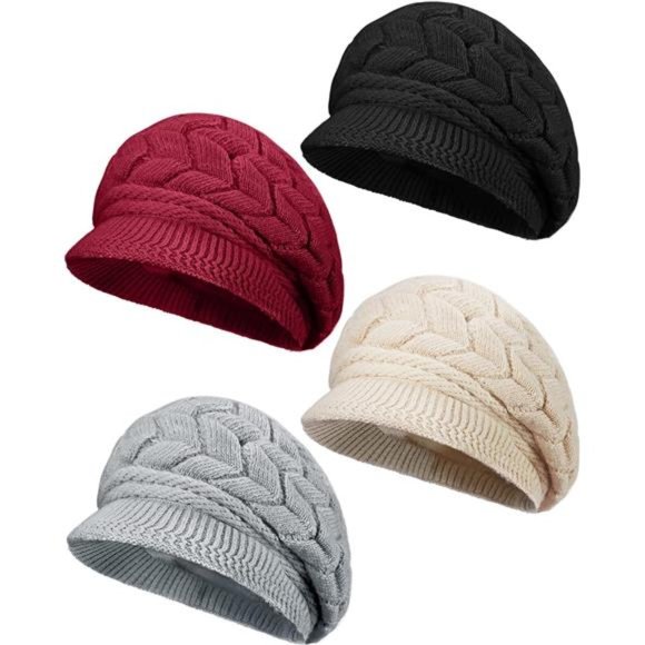 4 Pcs, Women\'s Beanie Hat Knitted Caps with Visor main image 6